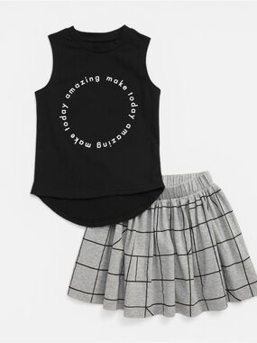 Tiny Tribe Australia Geo Tank & Skirt Set | Black + Grey | Girls Size 5